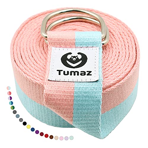 Tumaz Yoga Strap for Stretching with Adjustable D-Ring, 6/8/10 ft | Adjustable D-Ring | Soft Cotton Blend | 15+ Colors | Non-Elastic Yoga Belt for Pilates Stretching & Physical Therapy - color: 01. Candy, size: 6 Feet