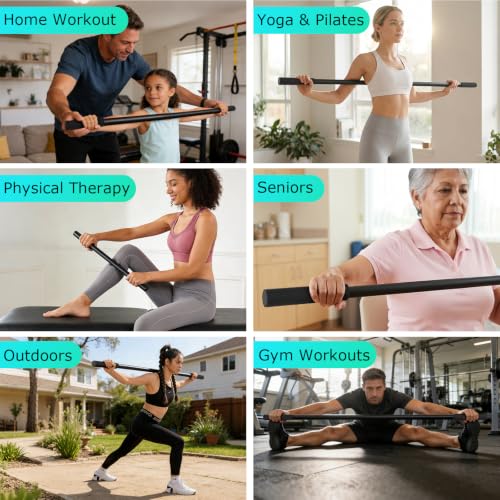 5ft Adjustable Yoga Stick, Non-Slip Multi-Functional Mobility Fitness Stick with Exercise Guide for Stretching, Physical Therapy, Pilates,Muscle Recovery，Home Workout