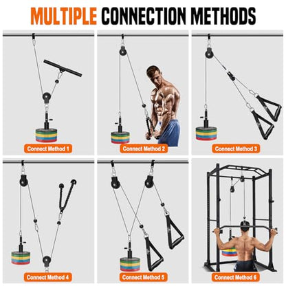 SERTT Weight Cable Pulley System Gym, Upgraded Cable Pulley Attachments for LAT Pull Down, Biceps Curl, Tricep, Arm Workouts - Home Gym Add On Equipment - color: Black