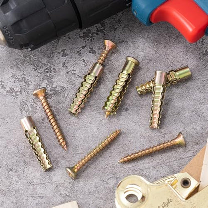 HINZIC 22 Set Steel Wall Anchors with Screws, #5×1-4/7, Gold - size: #5×1-4/7