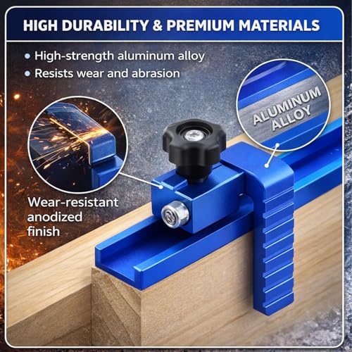 2-Pack T-Track Flip Stop for 3-Inch Woodworking Fence, Precision Blue Aluminum Miter Saw Stop Block for Universal & Double-Cut T-Tracks (23/64"), Adjustable Arm for Precise Repeatable Cutting - style: 2 Pack