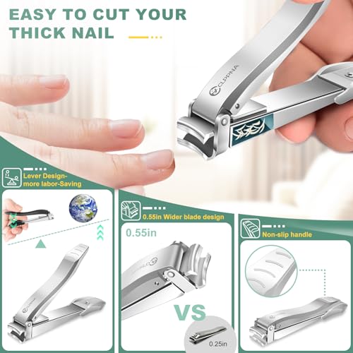 Nail Clippers for Men with Catcher, CLPPNA Heavy Duty Finger Nail Clippers Adult, Stainless Steel Nail Cutter, Fingernail & Toenail Clippers Ideal Gift for Men & Grooming Gifts, Silver - style: Silver (3.46x0.55 inch）