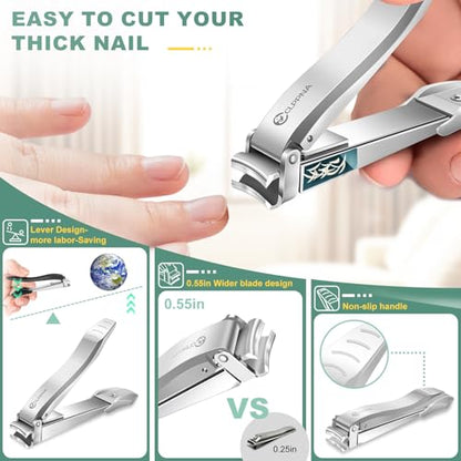 Nail Clippers for Men with Catcher, CLPPNA Heavy Duty Finger Nail Clippers Adult, Stainless Steel Nail Cutter, Fingernail & Toenail Clippers Ideal Gift for Men & Grooming Gifts, Silver - style: Silver (3.46x0.55 inch）
