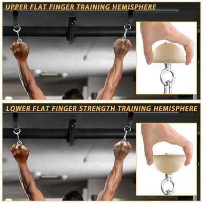 Wooden Grip Balls for Pull-Ups – 2-in-1 Flat Top & Half-Sphere Design – Beech Wood Forearm Strength Trainer with Straps & Metal Clips – for Climbers & Athletes