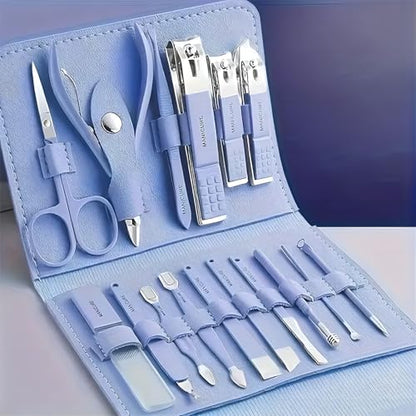 16PCS Professional Manicure & Pedicure Set Stainless Steel Nail Care Kit Travel Manicure Kit, Blue - color: Blue