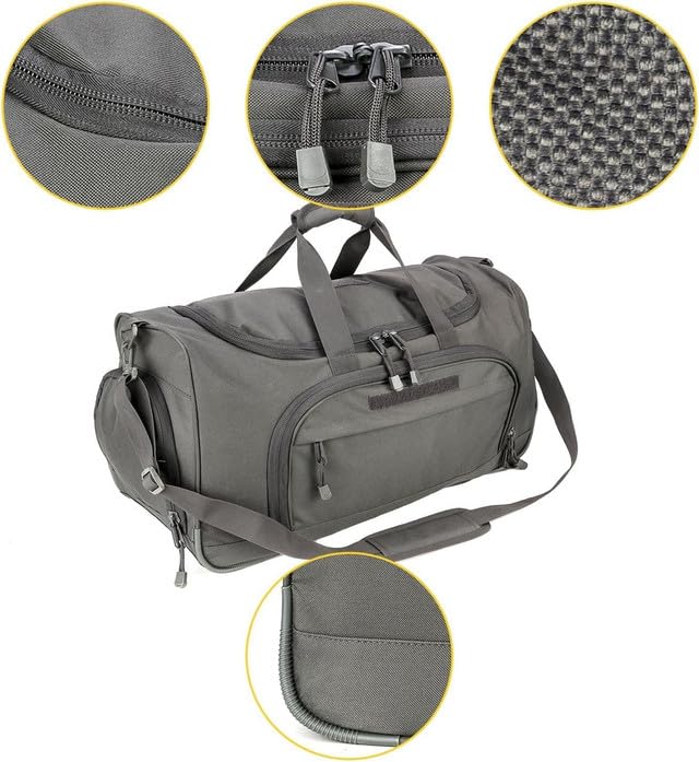Gym Bag for Women & Men Tactical Duffle Military Weekender Travel Work Out Bags Lightweight Waterproof Sports Tote Shoe Pocket - color: Gray