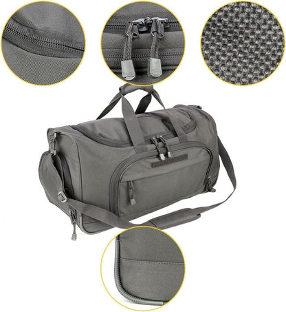 Gym Bag for Women & Men Tactical Duffle Military Weekender Travel Work Out Bags Lightweight Waterproof Sports Tote Shoe Pocket - color: Gray
