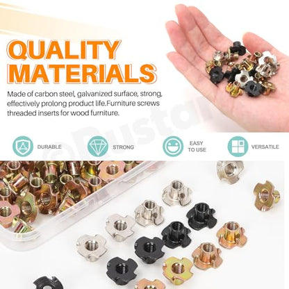 50Pcs M6x10mm Nickle Four-jaw Tee Nuts Assortment Kit Metric T Nut 4 Pronged Tee Blind Nuts Threaded Insert for Wood Furniture Rock Climbing Holds Cabinetry - style: nickle plated 6x10MM 4-pronged tee nuts