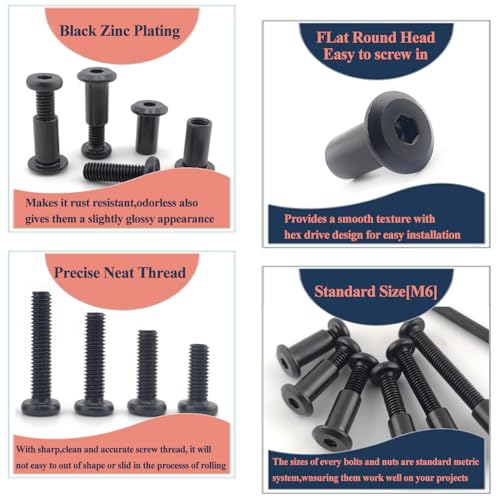 Black M6 x 3/4" Hex Drive Socket Cap Bolts Screws Kit,ALLOYPRO 35-Sets Binding Post Screws Socket Cover Connecting Bolt Fixing Post Screw for Furniture Chair Crib Table Cabinets,M6x20mm - color: Black, size: Black-M6*20mm-35sets