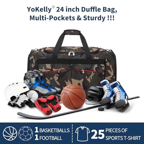 24 inch Large Gym Bag for Men - 65L Hard Bottom Duffle Bag with Shoes Compartment for Sport/Travel - Camo - color: Camouflage