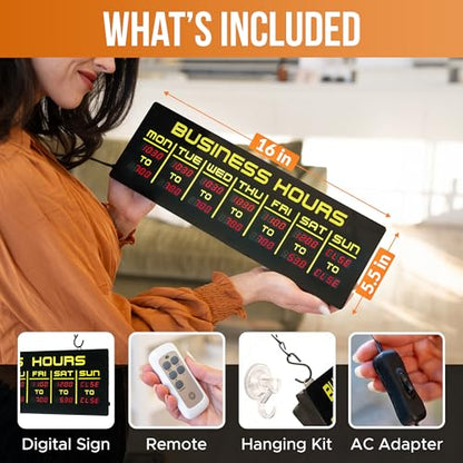 Digital Business Hours Sign by ELEMENT LUX - Electronic Programmable Hours of Operation Signs for Business with Ultra Bright LEDs for Glass Door - Remote and Hanging Kit - 16in x 5.5in, Yellow - color: Yellow and Red
