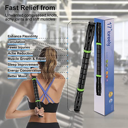 iGreely Premium Muscle Roller the Ultimate Massage Roller Stick 17 Inches Recommended By Physical Therapists Promotes Recovery Fast Relief for Cramps Soreness Tight Muscles Black - color: Black