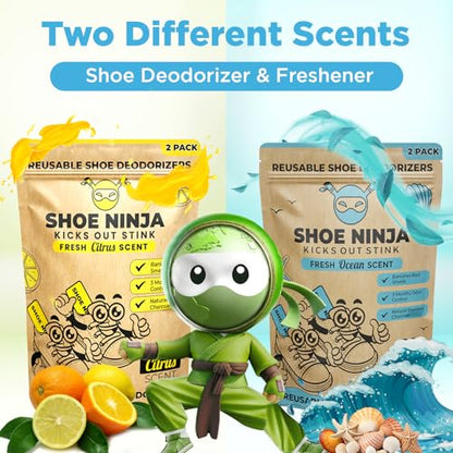 Shoe Ninja Shoe Deodorizer - Shoe Odor Elimination with Activated Charcoal, Versatile and Reusable Shoe Smell Remover, Boxing Glove Deodorizer, and Shoe Freshener, Great for Sports - 1 Pack Count of 2 - size: 1 Count (Pack of 2)