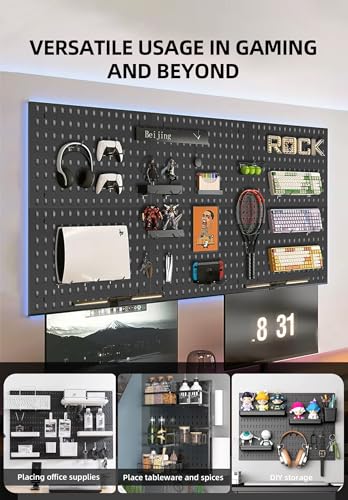 Pegboard Wall Organization Accessories Pack - 25 Pieces of White Hooks, Storage Bins & Fastening Strips(Black) - color: Black