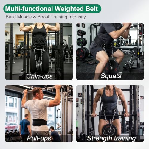 Dip Belt with Chain for Weightlifting, 33.5in Iron Chain, EVA Pad | 220lbs Load Load, Adjustable Fit, Anti-slip Support, Weighted Pull-ups Dips Squats, Unisex, Gym & Home Training