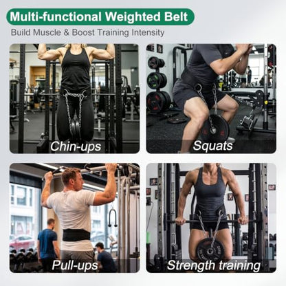 Dip Belt with Chain for Weightlifting, 33.5in Iron Chain, EVA Pad | 220lbs Load Load, Adjustable Fit, Anti-slip Support, Weighted Pull-ups Dips Squats, Unisex, Gym & Home Training
