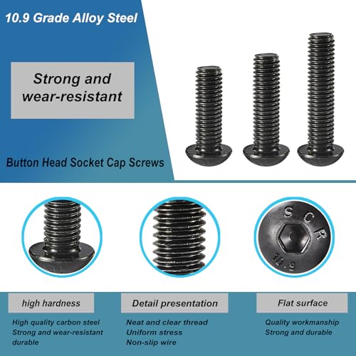 M8 x 20mm 25mm 30mm 35mm 40mm Button Head Socket Cap Screws Bolts, 10.9 Grade Alloy Steel, Black Oxide Finish, Metric Allen Hex Drive, Fully Threaded, Assortment Kit 30Pcs - size: Button M8x20-40 mm