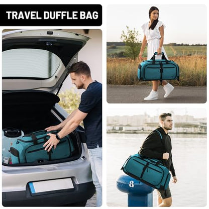 MIER Packable Travel Duffle Bag with Shoe Compartment, 50L, Teal | Foldable Weekender Duffel; Multi-Pockets; Adjustable Shoulder Strap; Luggage Sleeve; Travel, Sports, Camping, Gym - color: Teal, size: 50L