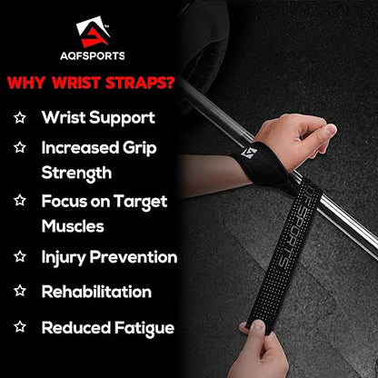 AQF Weight Lifting Straps, Padded Cotton Gym Wrist Straps for Deadlifts | 23" Extra-Long, Heavy-Duty Webbing, 5mm Neoprene Cushioning, Open-Loop Design, Sold as Pair, Ideal for Rows & Pull Workout - color: Black Gel Padded