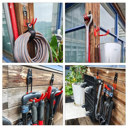 3-H Garage Wall Hooks 14 Pack,Garage Hooks Heavy Duty with Extra Welding Spots,Garage Hooks for Hanging,Garage Organizer for Garden,Lawn,Yard Tools,Chairs,Ladders,WeedEater,Shovel,Blower(Red) | Multi-Purpose Garage Hooks to Organize Garden Lawn Tools, Spo