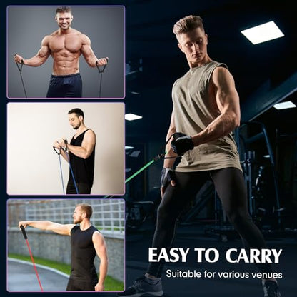 Shappy 10 Pcs Resistance Bands with Handles Exercise Stretch Bands for Exercise Woman Man Training Physical Therapy Workouts Fitness - color: Multicolor