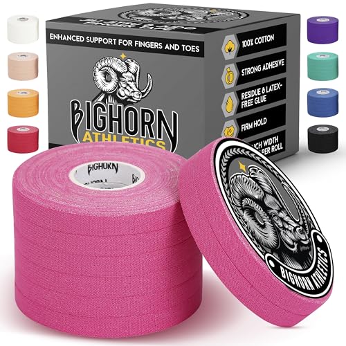 Bighorn Athletics Finger Tape 0.3-Inch x 45-Feet, 8 Rolls, Pink | For Jiu Jitsu, Rock Climbing, Volleyball, Football, Hands, Toes, Sports & Injuries | Residue-Free - color: Pink, size: 0.3-Inch