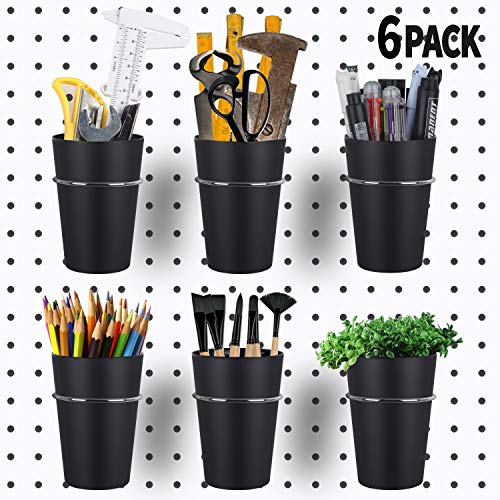 Kuhome 6 Set Ring Style Pegboard Hooks with Pegboard Cups, Black, Stainless Steel & Plastic, Ideal for Craft Room, Work Bench, Garage - color: Black