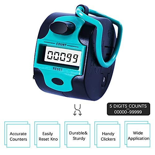 TESEAS Handy Counter Click Manual Digital clicker Stitch Tally Counters Finger Mechanical Palm Handheld Pitch 5-Digit Electronic Display Click Counter Number Count for Row, People, Golf Lap - style: 2 pack