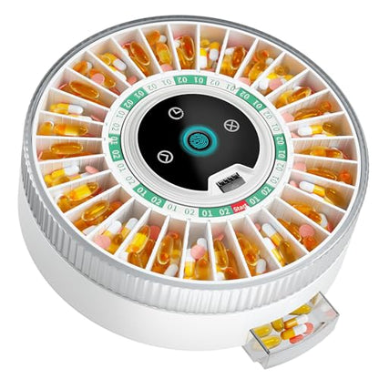 PillCalendar Bluetooth Automatic Pill Dispenser for Elderly with Alarm, Smart Pill Dispenser with 31-Slot, Fingerprint& Mechanical Dual Lock Medication Dispenser, Timed Dispenser Machine (Green)