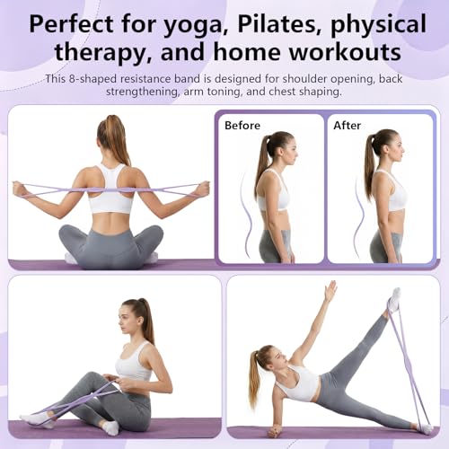 Figure 8 Resistance Band, Figure 8 Resistance Bands for Women Men,Resistance Band Figure for Working Out, Non-Slip Handles, Home Gym, Yoga & Physical Therapy - color: 15lb Pink + 15lb Purple