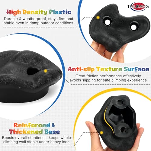Rock Climbing Holds, 20 Pack Black Wall Climbing Rocks Adult Outdoor Indoor | 3-Shapes Large Wall Climbing Holds Grips, Workout Climb Training Pegs Accessories for Climbing Frames, Tree Houses, Playroom