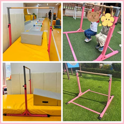 Gymnastic Kip Bar for Kids Training Horizontal Bars for Home Ages 3-15 Adjustable Height Non-Slip Gym Equipment Indoor with Rings