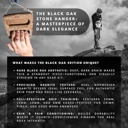 Portable Hangboard | Rock Climbing Hangboard | Hang Board for Climbing | Fingerboard | Strengthen Your Fingers | Bouldering Gifts | Hard Wood - color: Black Edition - Granite