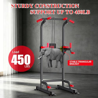 K KiNGKANG Power Tower Pull Up Bar Station for Home Gym Fitness Equipment | Dual-knob Height Adjustment | Load 450lbs| Suction cup feet | New upgraded