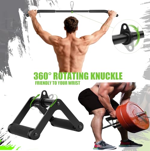 Cable Machine Attachment Set LAT Pulldown Attachments,Cable Machine Accessories for Home Gym Weight Workout Include LAT Pulldown Bar,Double D Bar, Tricep Rope,V Bar - color: Black-5 pcs