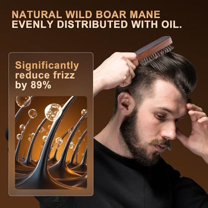 DEBETOOL Natural Walnut Wood Mens Hair Brush - Stiff Boar Bristle Men's Hair Brush for Thin Hair Detangling, Beard Straightens