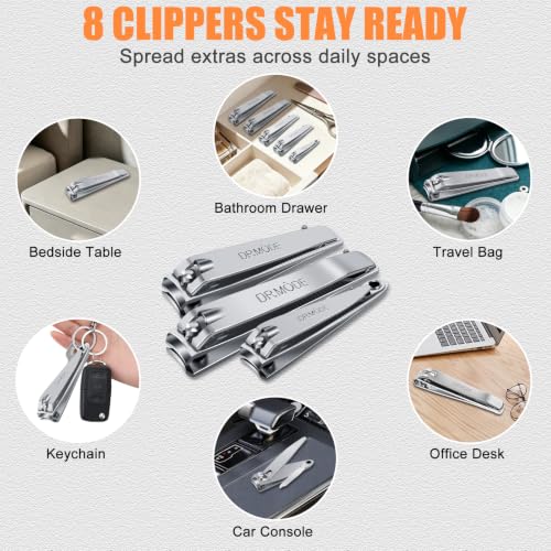 DRMODE Finger Nail Clippers Adult - 8 Pack Nail Clippers Bulk for Men Women Sharp Travel Toenail Clippers and Fingernail Clipper Set Curved Cutter Trimmer with Nail File - style: 8 Pack -Silver