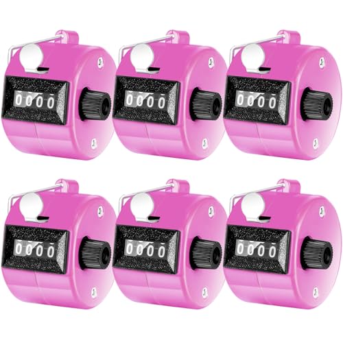 TOODOO 6 Pack Hand Tally Counter 4 Digit Mechanical Palm Clicker Plastic Hand Held Counter Clicker with Metal Finger Ring for School Golf Sports Events Office Stadium - color: Pink