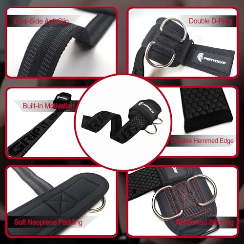 Double-Side Anti-Slip PERYOLYF Lifting Straps with D Ring - Adjustable Gym Straps for Deadlifts, Weightlifting & Cable Machine - Thick Wrist Support for Men & Women - color: Black