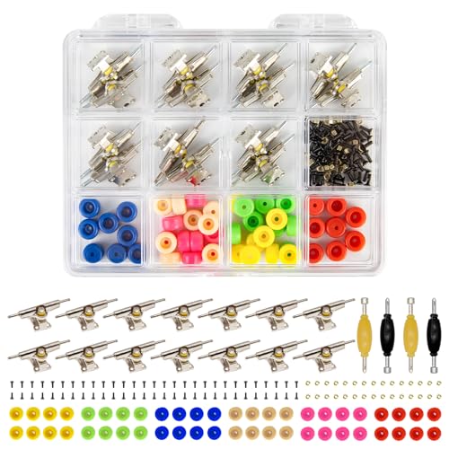 Fingerboard Repair Kit -Includes Box & Tools-Mini 96mm Finger Skateboard Parts Include 14 Brackets 48 Multicolour Wheels 60 Screws 30 Nuts 4 Screwdriver(Trucks-31mm & Box) - color: Trucks-31mm & Box