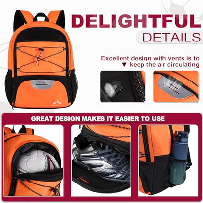 Himal Outdoors Soccer Backpack, Separate Cleat Compartment | Football,Volleyball,Handball,nylon fabrics,lightweight - color: Orange