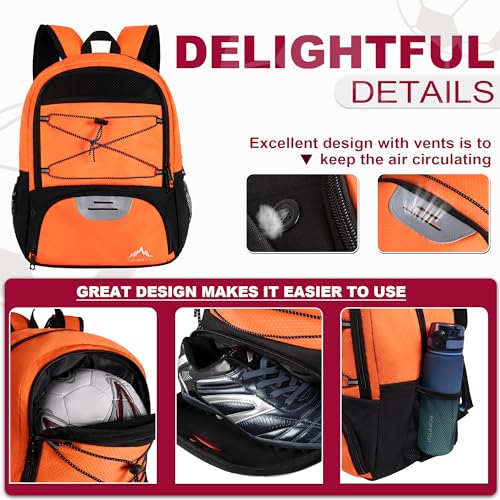 Himal Outdoors Soccer Backpack, Separate Cleat Compartment | Football,Volleyball,Handball,nylon fabrics,lightweight - color: Orange