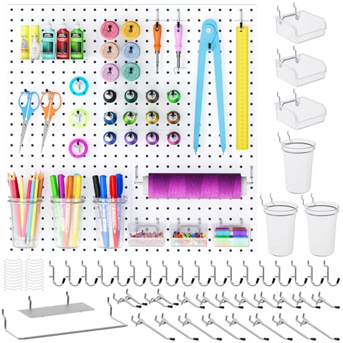 INCLY 70PCS Metal Peg Board Kit with 1/4" Pegboard Accessories | 4 Pack Panels, Bins, Cups and Peg Board Hooks, Paper Towel Holder, Pegboard Wall Organizer, For Craft Room, Office, Sewing - size: 70 PCS