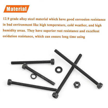 HELIFOUNER 400 Pieces M3 x 30mm /35mm /40mm /45mm /50mm, Hex Socket Head Cap Metric Screws Bolts Washers Nuts Kit, 12.9 Grade Alloy Steel, Fully Threaded, Black - size: M3 x 30/35/40/45/50mm, style: Socket Head