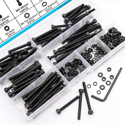 220PCS Black M4 Hex Socket Head Cap Screws, M4 x 30/35/40/45/50mm Metric Screws Bolts Nuts Washers Assortment Kit, 12.9 Grade Alloy Steel - size: M4 x 30/35/40/45/50mm, style: Socket Head