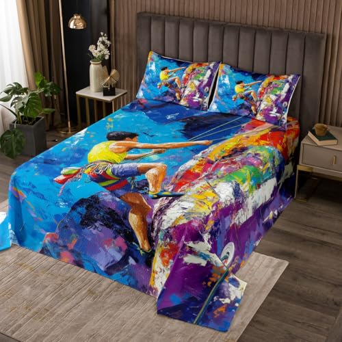 Erosebridal Watercolor Climber Twin Size Quilt Set for Men Women, Rock Mountain Climbing Bedspread Set, Colorful Bouldering Coverlet Set, Outdoor Extreme Sports Theme Bed Set - color: Blue Purple, size: Twin