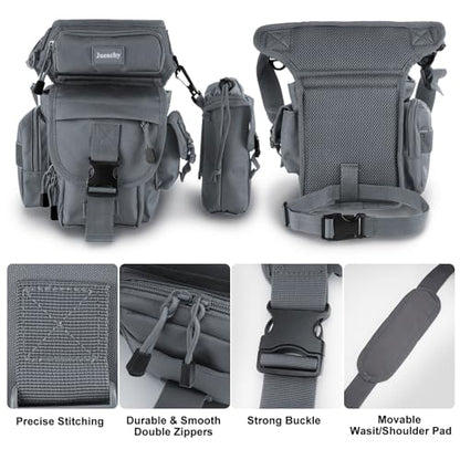 Jueachy Drop Leg Bag for Men Tactical Metal Detecting Thigh Pack with Water Bottle Pouch - color: Light Grey