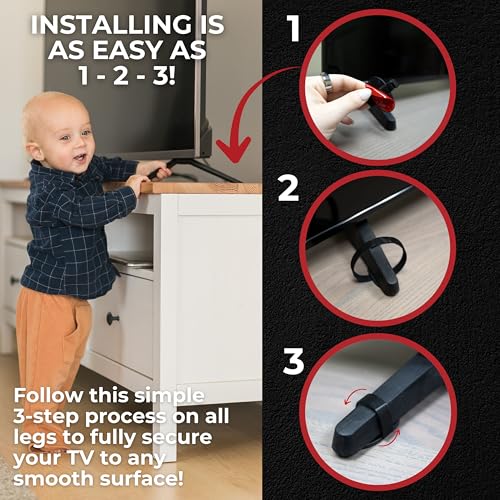 TV Anchor, No-Drill, Anti-Tip, Adhesive TV Safety Straps - Just Peel & Stick to Childproof and Babyproof Your Home 4-Pack - size: TV Anchor
