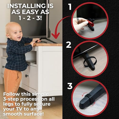 TV Anchor, No-Drill, Anti-Tip, Adhesive TV Safety Straps - Just Peel & Stick to Childproof and Babyproof Your Home 4-Pack - size: TV Anchor
