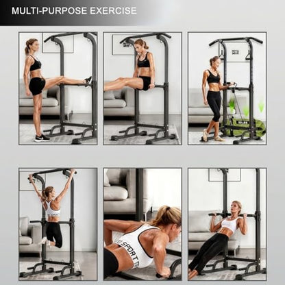 Power Tower Pull Up Bar,Pull-Up Rack Dip Station,Height Adjustable Multi-functional Home Strength Training Gym Equipment, Save Space,People Below 6 feet - color: Black